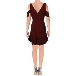NWT Aqua Dresses Women's V Neck Cold Shoulder Mini Dress S Wine $128